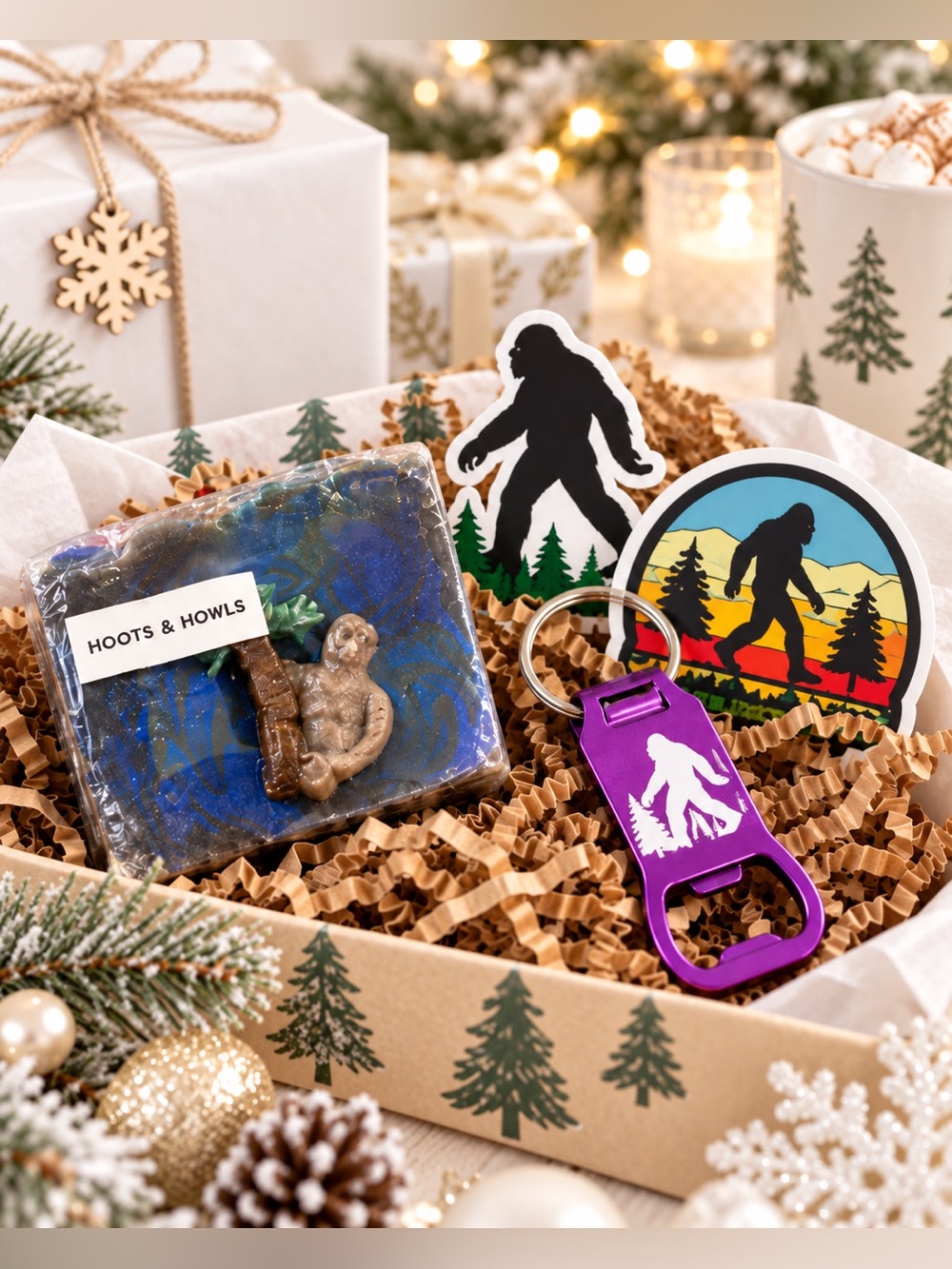 Bigfoot White Elephant Gift Set Soap Decals Bottle Opener Secret Santa